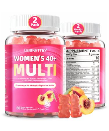 Multivitamin for Women Gummies for 40+ with Omega-3, Niacinamide, B-Complex, Lutein, Iron, Choline, Phosphatidylserine, Vitamin D3 for Skin, Hair, Energy, Immune, Bone - Vegan, Sugar Free, 120Cts