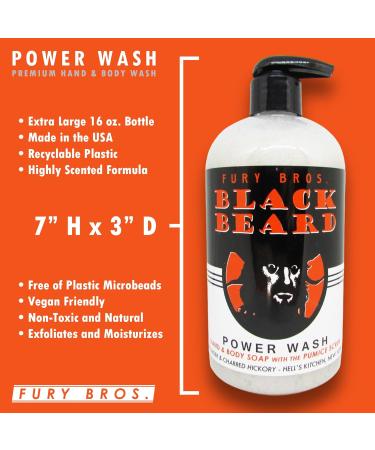 FURY BROS. Premium Power Wash | Black Beard | Gunpowder & Charred Hickory | Hand & Body Wash | Exfoliating Pumice | Moisturizing Aloe Vera | Highly Scented | Made in USA | 16 oz | Dad Men Bath - Buy Online on GoSupps.com
