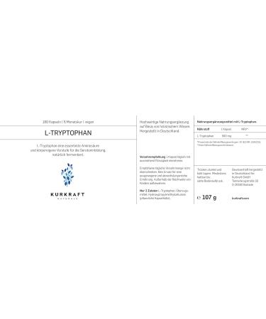 L-Tryptophan 500mg - 180 Vegan Capsules | High Dose Naturally Fermented Lab Tested German Quality - No Additives - Buy Online on GoSupps.com