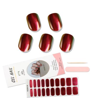 CHENYIYI 20PCS Semi Cured Gel Nail Strips  Real Gel Nail Polish Strips Full Nail Wraps Nail Stickers with Glossy Gel Finish  Waterproof Nail Art Stickers for DIY - UV Lamp Required (Titanium red)