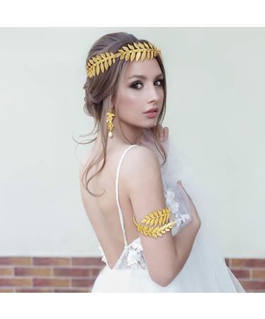15-Piece Greek Goddess Costume Set: Golden Leaves Bridal Crown, Pearl Earrings, Hair Pins - Classic Style - Buy Online on GoSupps.com