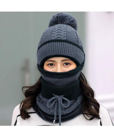 Warm Ronony Knitting Cap & Loop Scarf Set for Women and Girls - Bobble Hat & Scarf Combo for Winter - Buy Online on GoSupps.com
