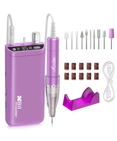 Kredioo 350000RPM Nail Drill Rechargeable Electric Nail Files for Acrylic Gel Nail Low Heat Salon Quality E File Manicure Shaping Nail Care Tools for Beginners Nail Technician Purple