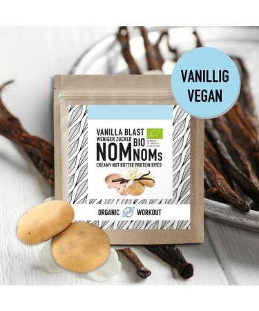 Vanilla Blast Nomnoms | Organic Vegan Protein Bites - Creamy Nutmus Erythritol Sweetened Big Pack (15 Bites) - Healthy Snack Option - Buy Online on GoSupps.com