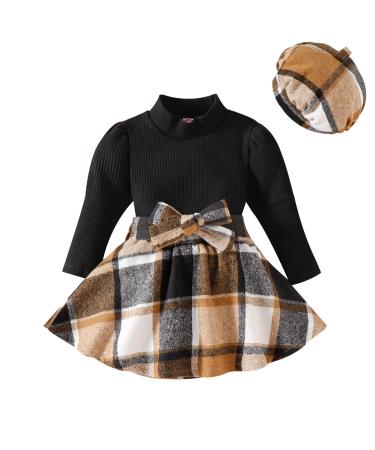 Miipat Baby Girl Clothes Set Fall Winter Long Sleeves Toddler Girls Outfits Pullover Tops with Mini Skirts Sets Girls Dress 3-4 Years BlackBrown