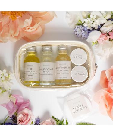 Travel Skincare Gift Set - Cleansing Oil Blue Lavender Cleanser Sage & Gold Toner Day Cream Eye Balm & Organic Cotton Applicators - Perfect for International Shipping - Buy Online on GoSupps.com