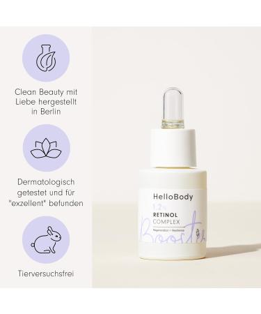  HelloBody HelloBody 1.2% Retinol Complex Booster (15 ml) - The Regenerating and Firming Beauty Elixir - Anti-aging skincare with retinol bakuchiol and luxurious kahai oil - Buy Online on GoSupps.com
