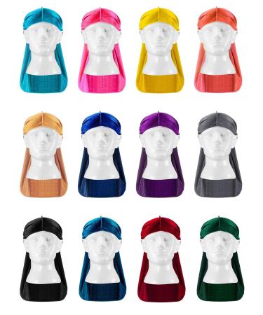 12-Piece Multicolored Velvet Durag Caps for 360 Wave Men Women - Buy Online on GoSupps.com