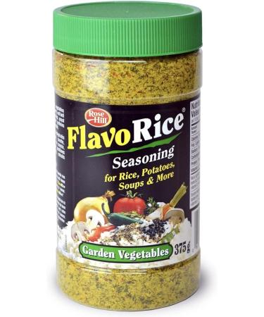FlavoRice Garden Vegetables Seasoning Bundle. Includes (1) Bottle of Rose Hill Original FlavoRice Garden Vegetables Seasoning (375g) with BIG MAPLE Trivia Cards. Perfect for Rice Fries Potatoes Soups. Low Sodium. No Sugar