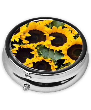 Sunflower Round Pill Box - 3 Compartment Travel Medicine Organizer | Portable Decorative Pocket Vitamin Holder - Buy Online on GoSupps.com