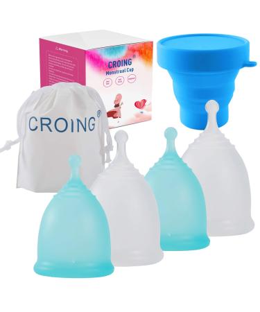 Croing 4pcs Menstrual Cup with 1 pc Sterilize Cup,Menstrual Cup Holder, Storing Period Cup(Blue and White)