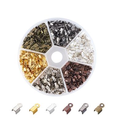Pandahall 1380pcs/box 6 Colors Iron Fold Over Crimp Cord Ends Terminators Clamp End Tips for 3mm Thick Leather Silk Ribbon Jewelry Findings 6x3x2.3mm