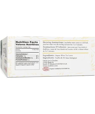 Uncle Lee's Organic White Tea - 100 Natural Premium Tea Bags | Light & Delicate Flavor | Use for Hot or Iced Tea | 2 Pack - 100 Tea Bags per Box - Buy Online on GoSupps.com