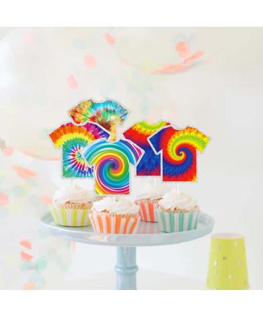 Kids' Hippie Tie Dye Themed Happy Birthday Cupcake Toppers Set of 18 - Rainbow Tie Dye Party Baby Shower Party and Birthday Party Groovy Carnival Decorations for Boys and Girls - SugarGera - Buy Online on GoSupps.com