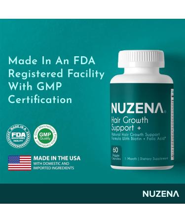 NUZENA Hair Growth Support - 60 Capsules with Biotin & Essential Vitamins for Healthy Hair | Made in USA - Buy Online on GoSupps.com