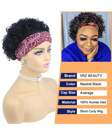 VRZ Short Curly Headband Wig | Human Hair Pixie Cut Bob Half Wig 1B-6inch | 150% Density Natural Black | Glueless Wigs for Black Women - Buy Online on GoSupps.com