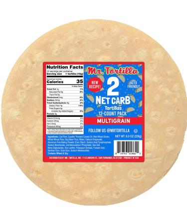 Mr. Tortilla 2 Net Carb Tortilla Wraps | Keto, Low Carb, Low Calorie, Vegan, Kosher | (Multigrain, 12 Count (Pack of 1)) Multigrain 12 Count (Pack of 1)