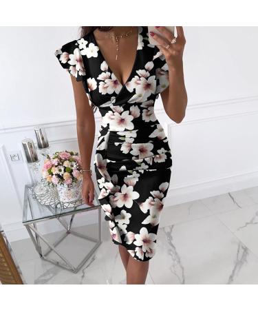 Shop Briskyry V-Neck Floral Knee-Length Business Dresses for Women | Elegant Summer Festival Wear with Ruffled Hems - Buy Online on GoSupps.com