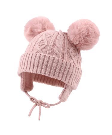 XIAOHAWANG Warm Kids Beanie Winter Knitted Baby Hat for Boys Girls Infant Toddler Toque with Pompom 2-6 Years Skin Pink