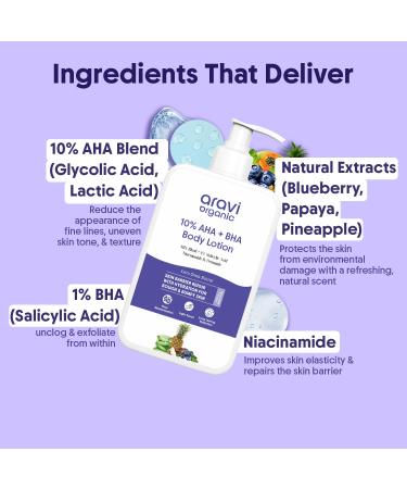 Aravi Organic De-Tan Body Lotion Combo | AHA BHA Body Lotion for Skin Renewal & SPF 50 PA++++ Sunscreen for Tan Protection | Hydrating Formula | For Men & Women | 200ml - Buy Online on GoSupps.com