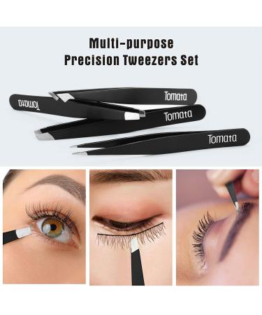 Precision 4-Piece Eyebrow Tweezer Set | Slant & Pointed Tips for Hair Removal | Black - Buy Online on GoSupps.com