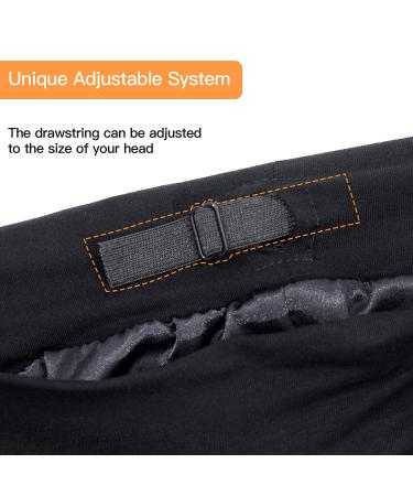 Satin Lined Sleep Cap - Adjustable Hair Protection Beanie for Curly & Frizzy Hair - Black & Dark Grey - Buy Online on GoSupps.com