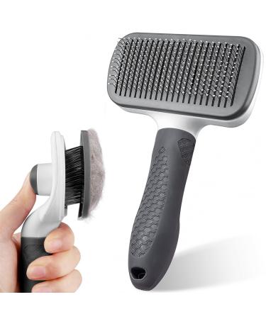 Dog Brush Cat Brush Dog Brushes for Grooming Cat Brushes for Long/Short Haired Cats Dog Brushes for Shedding Tool for Dogs Pet Grooming Tool with Cleaning Button Massage Clean Tangled Brush (Grey)