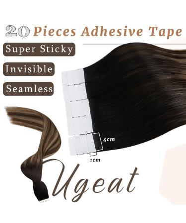 Ugeat Black & Caramel Brown Real Hair Tape Extensions - Ombre 20 Pieces 40cm 50g | Invisible & Seamless Hair Extensions - Buy Online on GoSupps.com