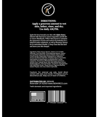 RENVIR Alpha Detox Facial Cleanser Charcoal Face Wash with Willow Bark Extract Deep Cleansing Blackhead Remover Oil Control Pore Minimizing - Buy Online on GoSupps.com