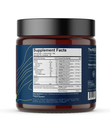 One Farm by WAAYB Organic 8 Mushroom Immunity Powder Non-GMO - Turkey Tail Chaga Cordyceps Shiitake Reishi Maitake Lion's Mane and Mesima - Vegan Mushroom Supplement in a Resealable Glass Jar - Buy Online on GoSupps.com