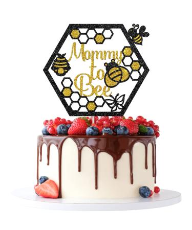 Tenhaisi Mommy to Bee Cake Topper - Bee Theme Birthday/Baby Shower/Gender Reveal Party Decorations - Pregnant Baby on the Way about to Pop Cake Decorations - Gold&Black Glitter Cake Topper