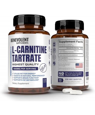 Advanced Strength L-Carnitine Supplement - 1500 MG High Potency L-Tartrate Amino Acids, 120 Veg Capsules, Increased Metabolism, Energy, Performance, Muscle Gain, Supports Memory, Focus Pro L Carnitine