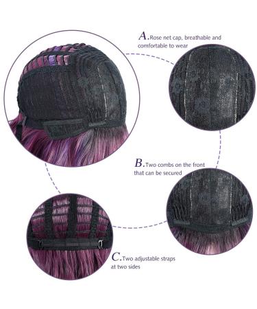 Parxitn Short Bob Wig - Natural Ombre Purple Synthetic Hair for Daily Party Halloween Cosplay - Curly Colorful Wigs for Women - Buy Online on GoSupps.com