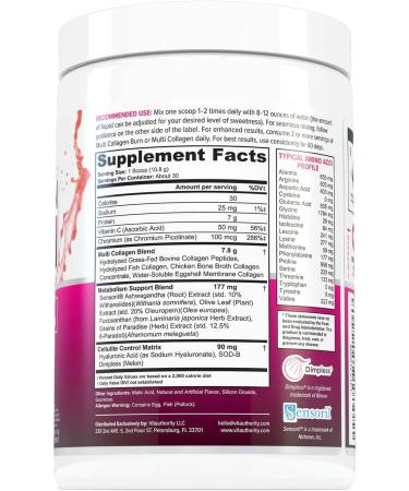Multi Collagen Burn with Hyaluronic Acid, Vitamin C, SOD B Dimpless | Types I, II, III, V and X Collagen | Caffeine-Free (Strawberry Lemonade) - Buy Online on GoSupps.com
