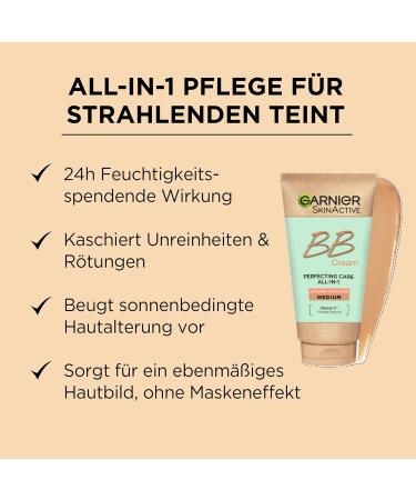 Garnier Skinactive BB Cream Medium - All-in-One Care with SPF 50 Vitamin C & Mineral Pigments - 50ml for Dark Spots - Buy Online on GoSupps.com