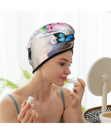 Hair Towel Wrap | Quick Drying Hair Turban with Button | Butterfly in Blossoms Zen Design - Buy Online on GoSupps.com