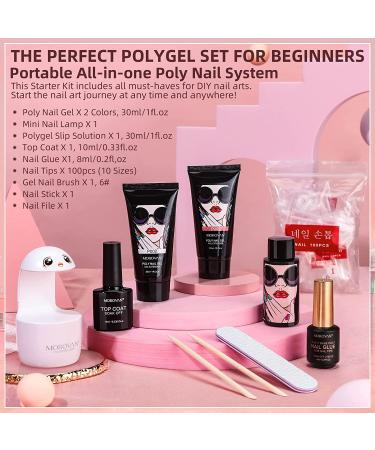 Morovan Poly Gel Nail Kit with UV Lamp - Complete White & Deep Nude 30ml Poly Gel Starter Kit with Top Coat & 3-in-1 Nail Glue Gel - Nail Extension & Poly Gel System - Buy Online on GoSupps.com