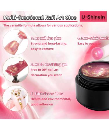 U-shinein 2x10ml Solid Nail Glue Gel Kit - Clear & Nude for Acrylic & Press-On Nails | Colorful Pink Nail Art Manicure Glue Gel - Buy Online on GoSupps.com