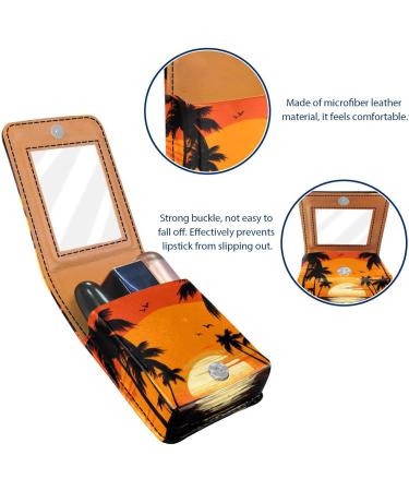 Buy Leather Lipstick Case Organizer with Mirror - Mini Beach Palm Tree Sunset Lip Gloss Holder - Buy Online on GoSupps.com
