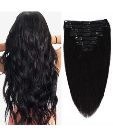 Clip-in Human Hair Extensions 35 cm (14 inches) 110g / 8 pieces Black Human Hair Extensions Remy Real Hair Extensions Clip in Black Hair Extensions 1# (Black) 35cm (110g) 1# (black)