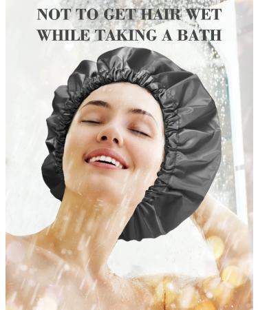 Aquior Reusable Waterproof Shower Cap for Women - Large Size for All Hair Lengths, Ideal for Girls Spa, Home, and Salon Use - Black - Buy Online on GoSupps.com