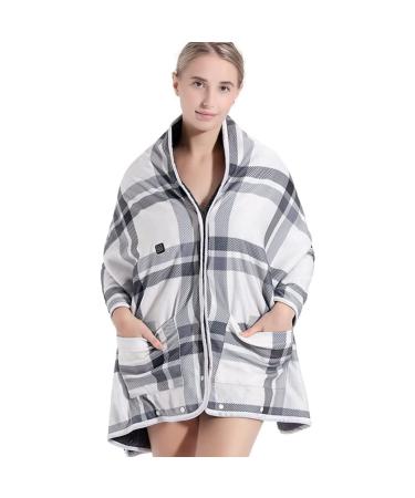 XJz slope electrically heated USB office soft flanel thermal portable heating blanket with buttons soft knee warmer for the home office gray and white plaid 180*70cm