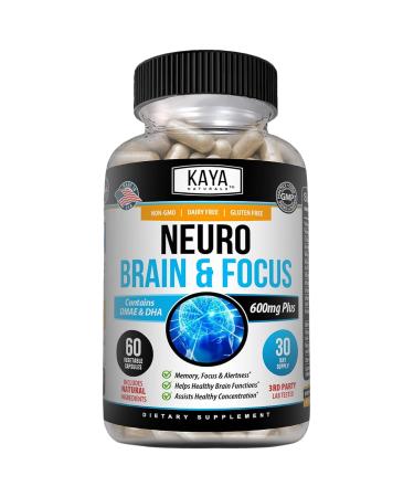 Kaya Naturals - Neuro Brain for Memory & Focus - Nootropic Energy Capsule - Nootropic Brain Support Supplement - Focus & Concentration & Learning Accuracy - Cognitive Function - 60 Count 60 Count (Pack of 1)