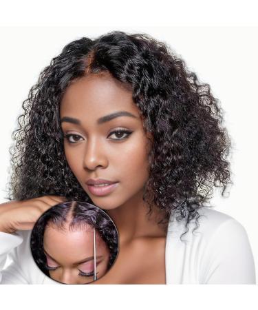 WEAR AND GO GLUEST WIG HUMAN PRE CUT LACE 180% Density Pre Plucked Natural Hairline Gluess Bob Curly Perecks Bleacheded Knoted 4 4 Human Hair Wig Hd Lace Bob Curly-1b# 12Zoll (30cm)