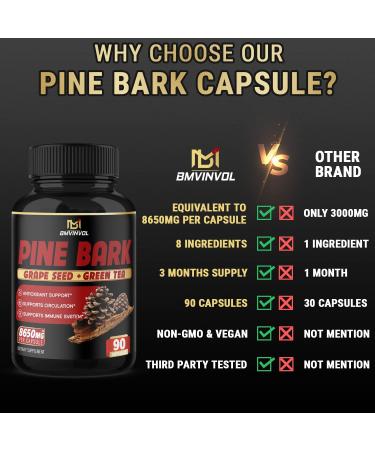 Pine Bark Extract Capsules 8650mg with Ashwagandha, Turmeric & Green Tea - Heart & Circulatory Health Support - Antioxidants Supplement - 3 Months Supply - Buy Online on GoSupps.com