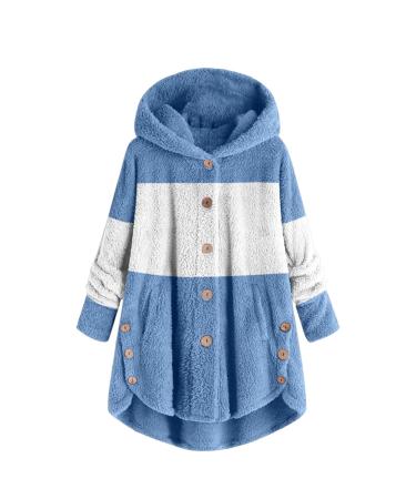 Hanxiulin plush jacket oversize warm lined fleecemantel women winter parka on both sides transition jacket long thick transition jacket women trench coat buffer jacket transition m light blue