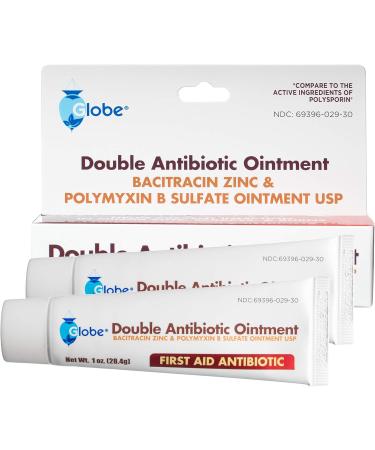 Globe First Aid Antibiotic Ointment (1oz) 2-Pack - Bacitracin Zinc & Polymyxin B Sulfate Double Antibiotic Ointment for Wound Care and Infection Protection - Neomycin-Free - Buy Online on GoSupps.com