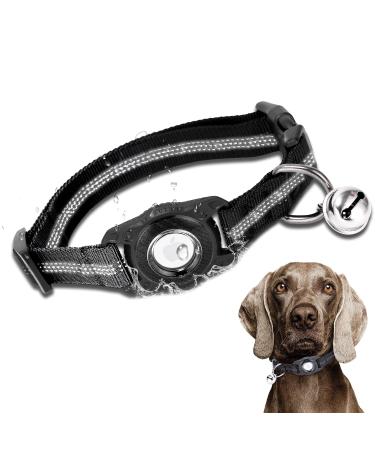 Deerlet Airtag Cat Dog Collar Adjustable Apple Air Tag Cat Dog Collar Reflective Nylon Cat Dog Collar with IPX8 Waterproof Airtag Holder Case Integrated Air Tag Pet Collar for Cats Dogs Black Collar (M) M (Wind2cm Length 35-53cm)