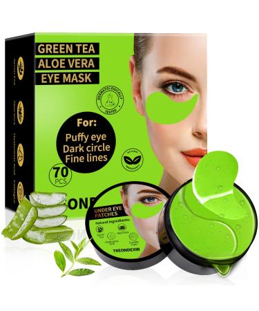 Under Eye Patches  Eye Masks 70PCS  Eye Patches for Puffy Eyes  Under Eye Mask Dark Circles and Puffiness w/Collagen  Green Tea  Aloe Vera for Puffy Eyes Treatment  Eye Bags Treatment for Women Men