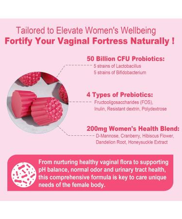 Vaginal Probiotics for Women - PH Balance Gummies with Cranberry & D-Mannose | Zero Sugar Supports Vaginal & Urinary Health | 60 Count - Buy Online on GoSupps.com